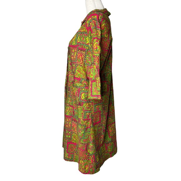Vintage Styled by Saybury Green Pink Paisley Print Button Up Housecoat Dress M? - Picture 5 of 8